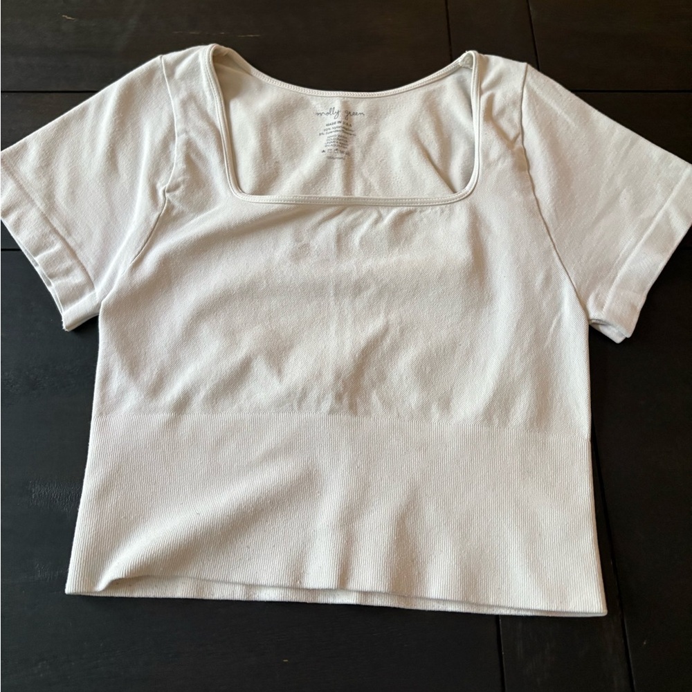 Molly Green Nashville Boutique Crop Cream Shirt Square Neck In Size Small